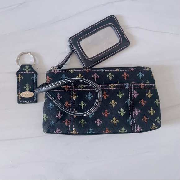 Crazy Horse x Liz Claiborne Fleur-de-lis Wristlet and Key Chain Set- Black - Picture 1 of 6